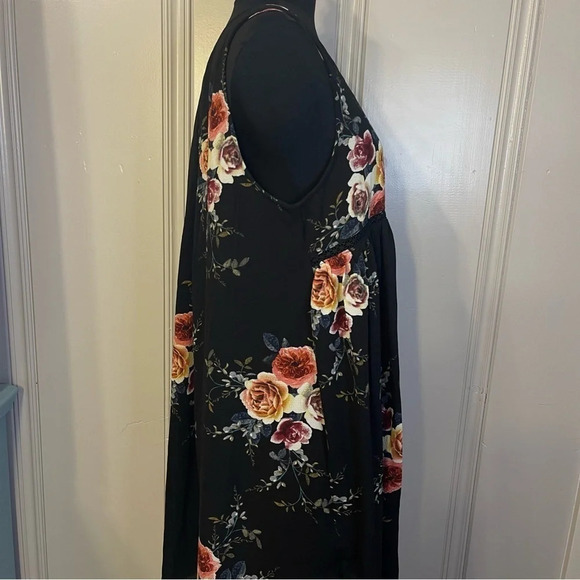 Umgee Floral Tunic High Waist Dress Sleeveless V Neck Black Size‎ M - Picture 8 of 10